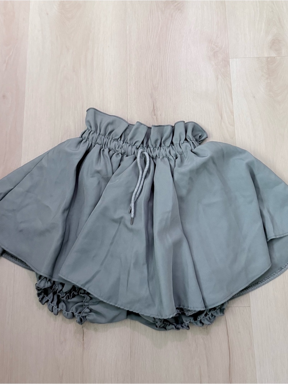 Drawstring Ruffle Waist Circle Skirt in Sage Green